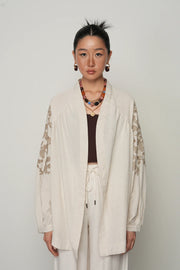 Sırt ve Kol İşlemeli Bohem Tarz Natur Oversize Kimono-RS34010