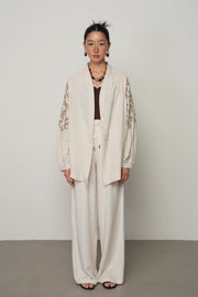 Sırt ve Kol İşlemeli Bohem Tarz Natur Oversize Kimono-RS34010