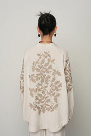 Sırt ve Kol İşlemeli Bohem Tarz Natur Oversize Kimono-RS34010