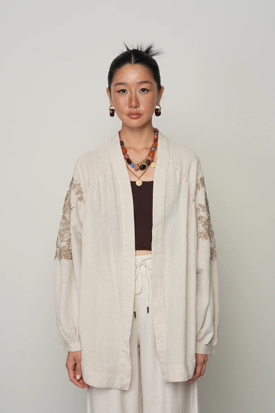 Sırt ve Kol İşlemeli Bohem Oversize Kimono-RS34011