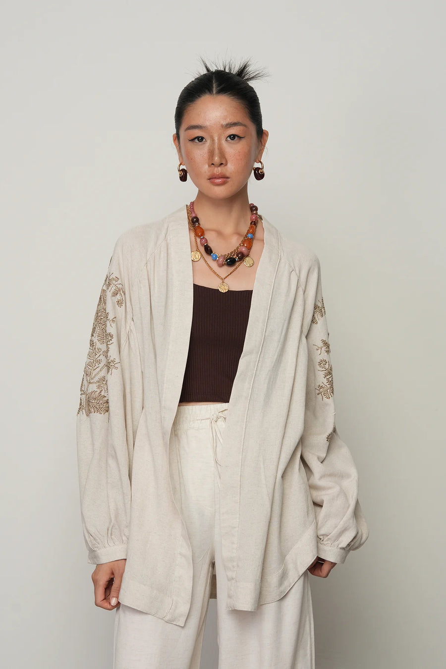 Sırt ve Kol İşlemeli Bohem Oversize Kimono-RS34011