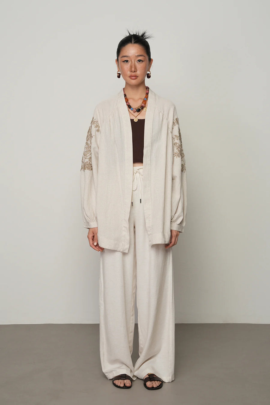Sırt ve Kol İşlemeli Bohem Oversize Kimono-RS34011