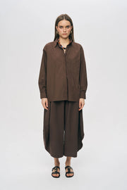 Tek Cepli Minimalist Düz Renk Gömlek Kahve-RS34794