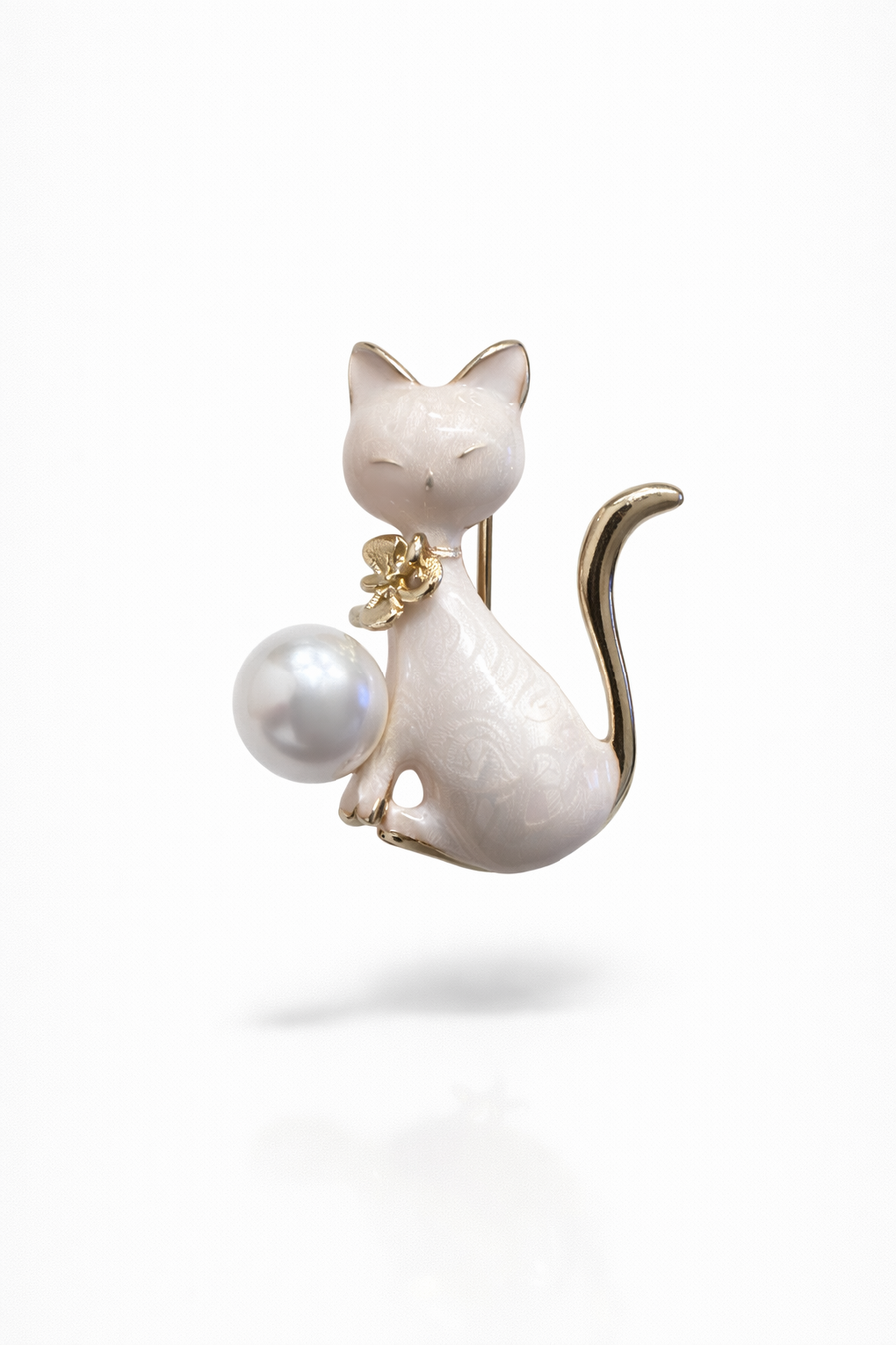 İnci Detaylı Zarif Kedi Broş
