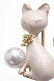 İnci Detaylı Zarif Kedi Broş
