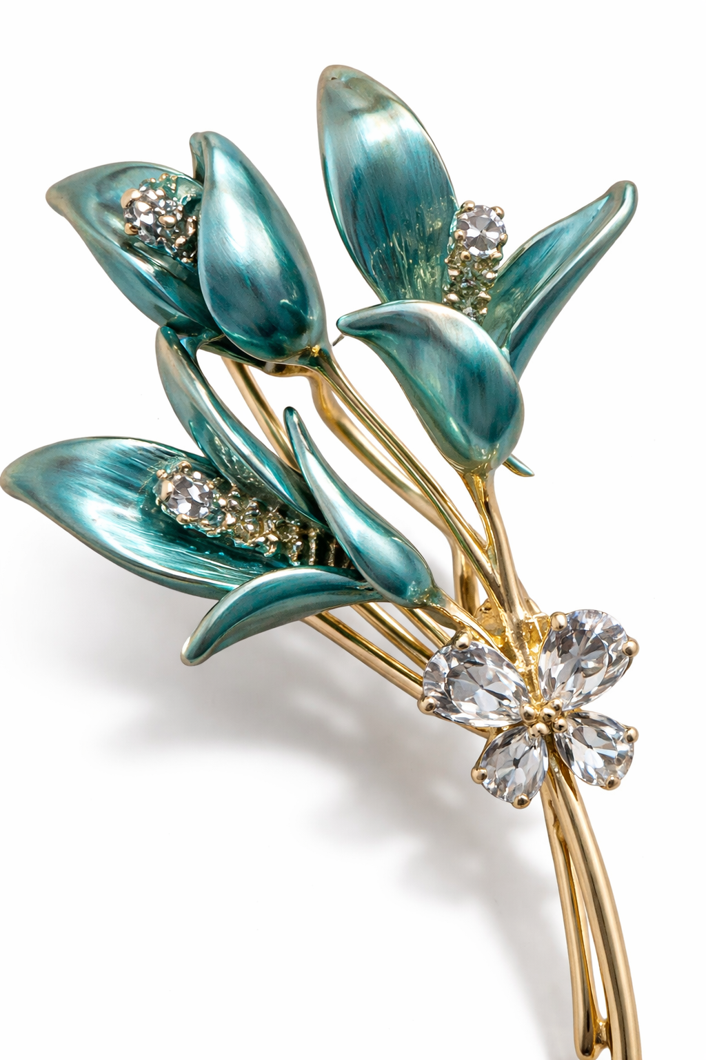 Kristal Çiçek Dalı Broş