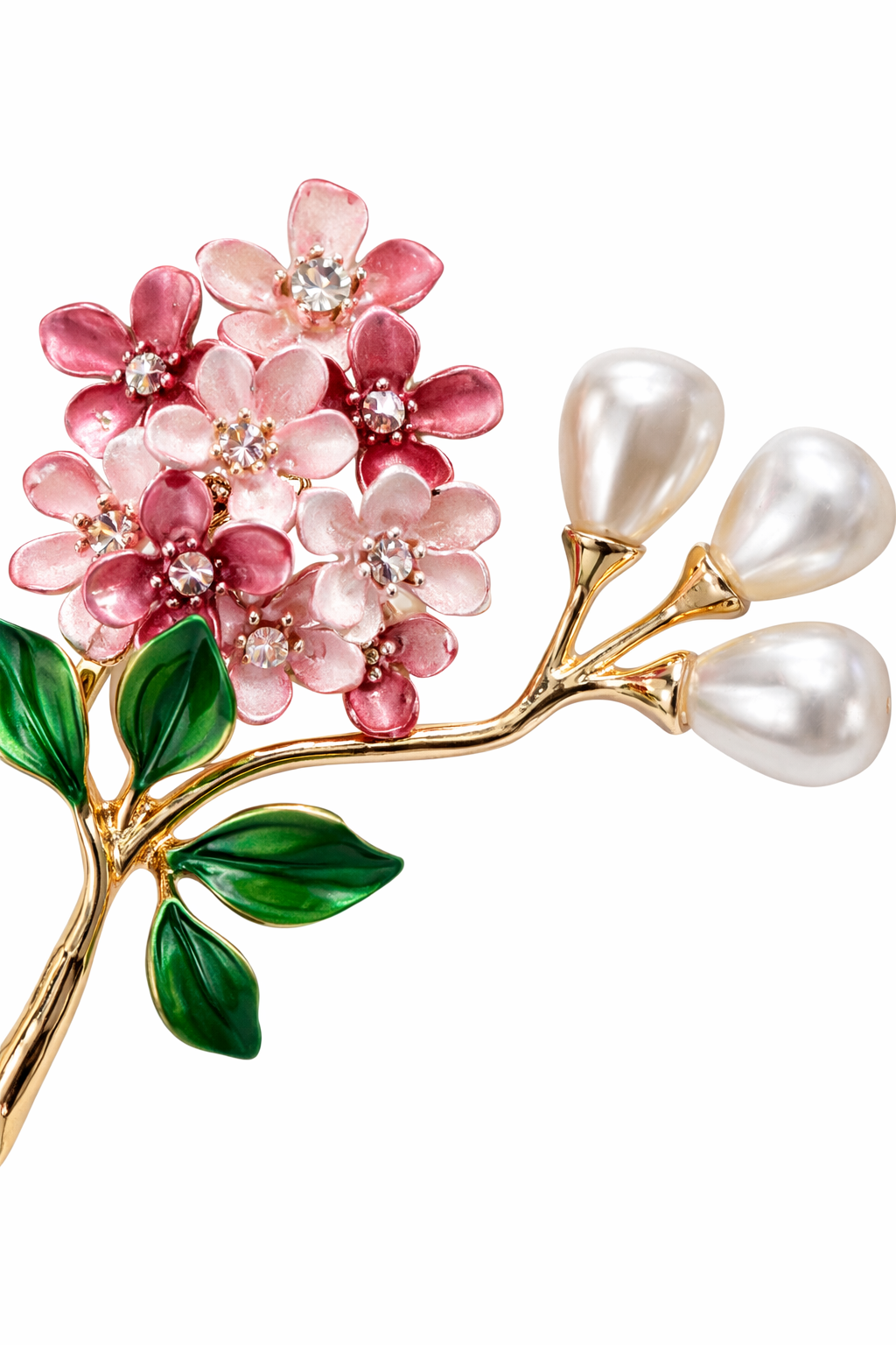 İnci Tomurcuklu Pembe Çiçek Broş