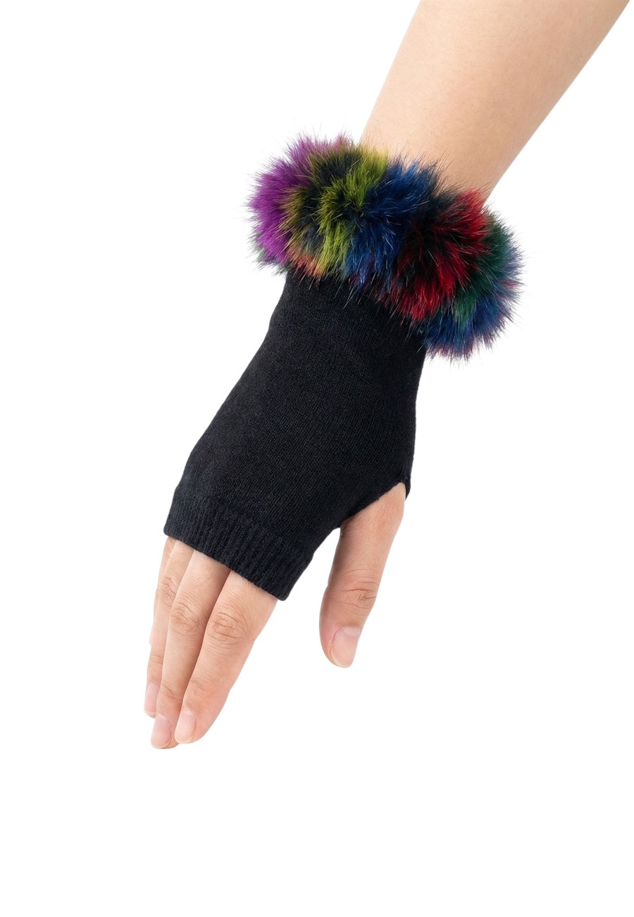 Renkli Kürk Detaylı Parmaksız Eldiven