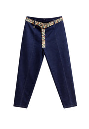 Büyük Beden Renkli Kemer Detaylı Likralı Denim Pantolon