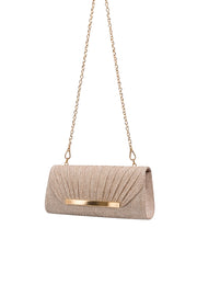 Altın Işıltılı Drapeli Abiye Clutch Çanta