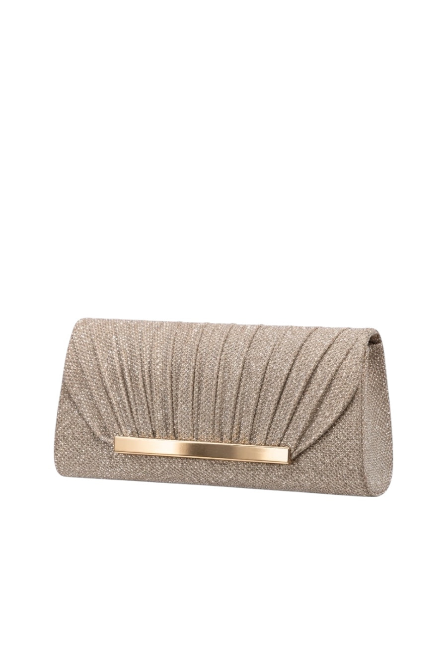 Altın Işıltılı Drapeli Abiye Clutch Çanta