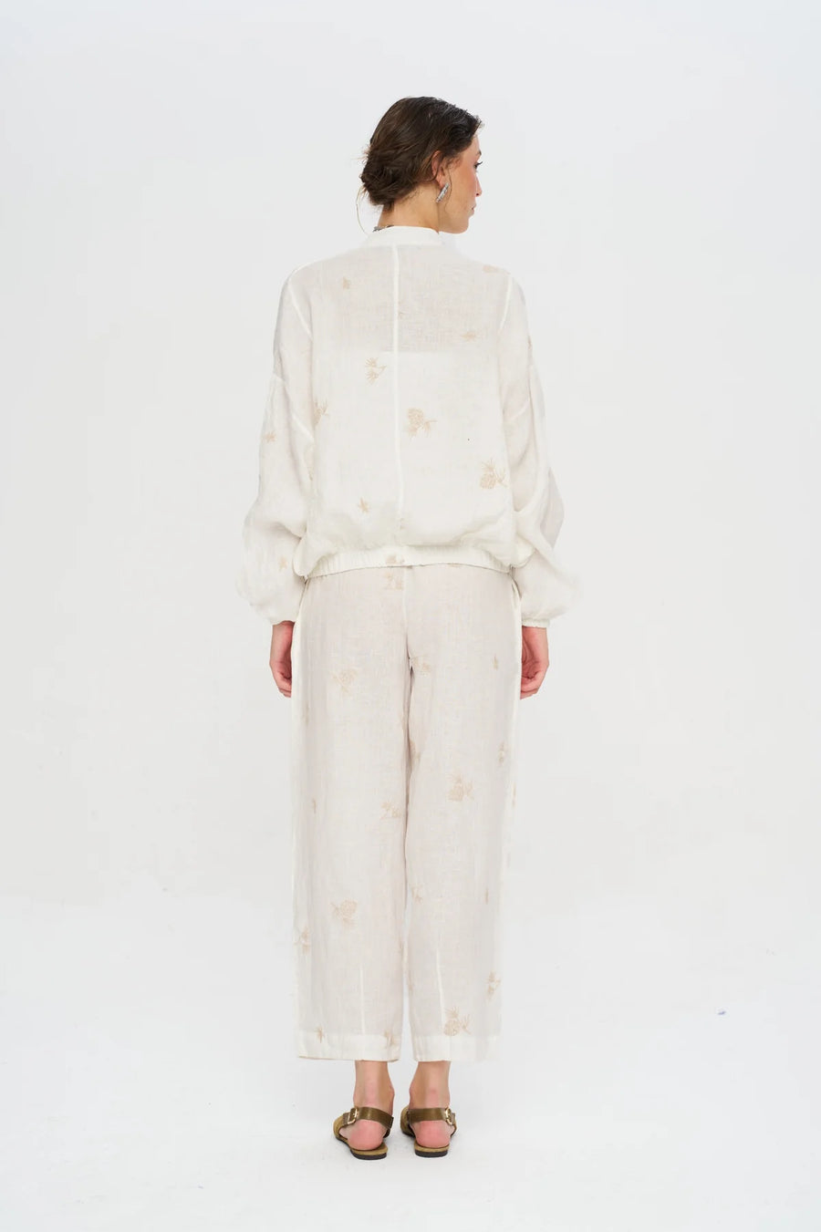 %100 Keten Ekru Bomber Ceket-RS38207