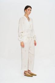 %100 Keten Ekru Bomber Ceket-RS38207