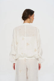%100 Keten Ekru Bomber Ceket-RS38207