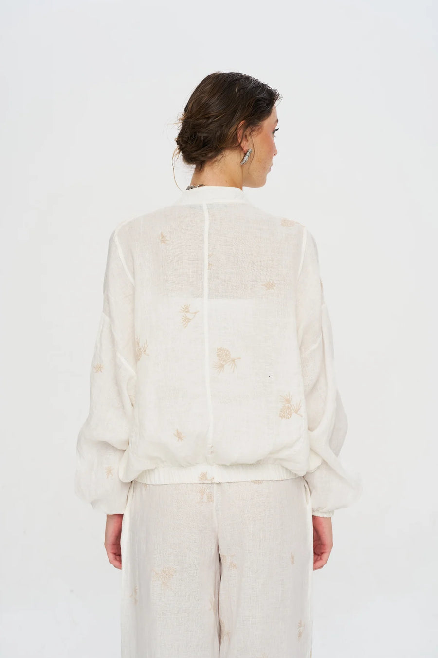 %100 Keten Ekru Bomber Ceket-RS38207