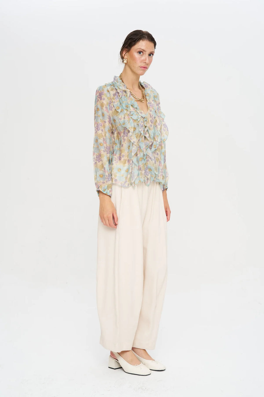 Çiçek Desenli Tencel Karışımlı Gömlek-RS34940