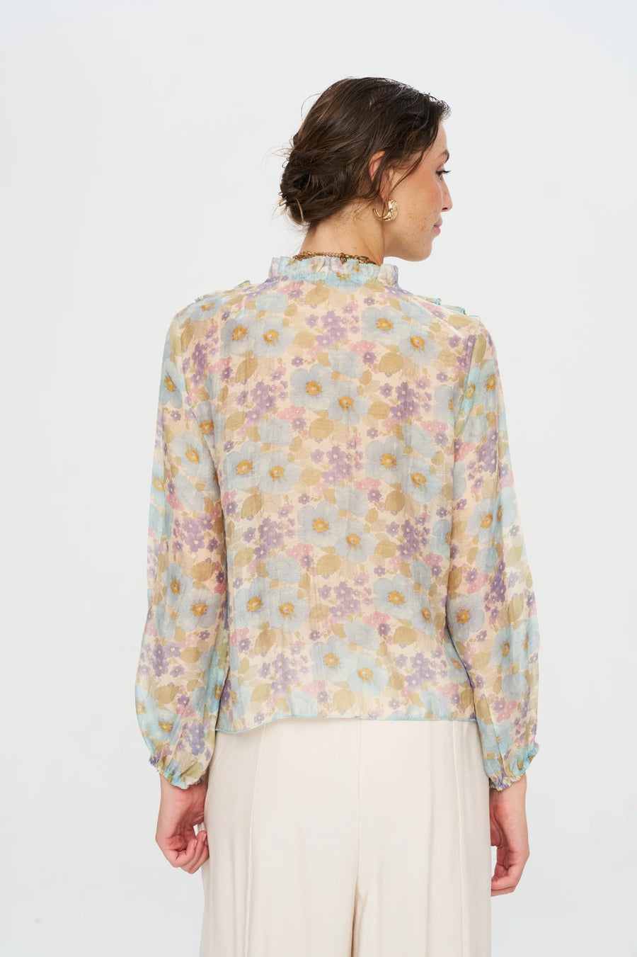 Çiçek Desenli Tencel Karışımlı Gömlek-RS34940