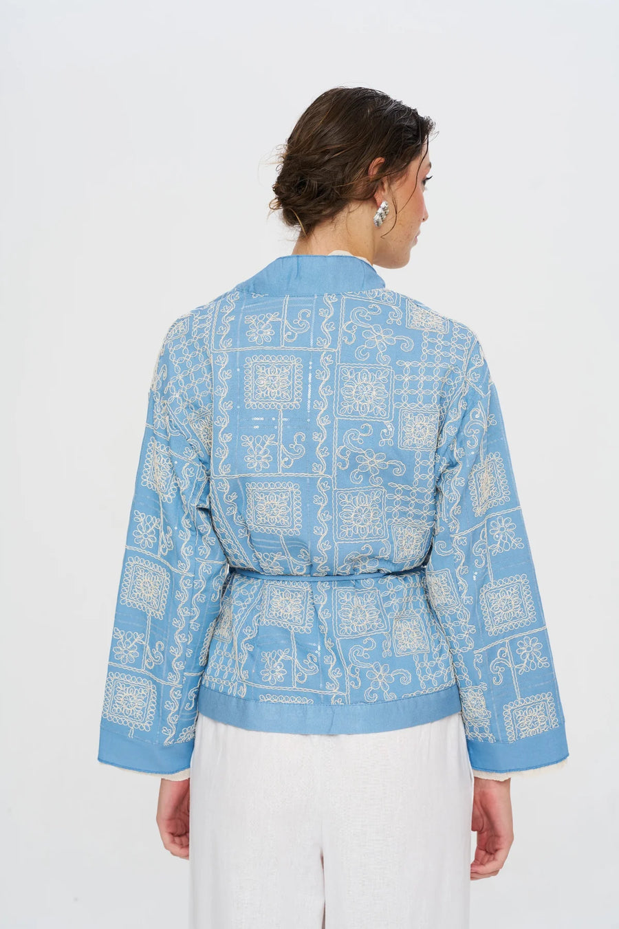Etnik Nakışlı Kuşaklı Kısa Kimono-RS34920