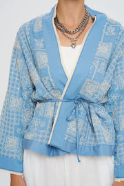 Etnik Nakışlı Kuşaklı Kısa Kimono-RS34920