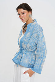 Etnik Nakışlı Kuşaklı Kısa Kimono-RS34920