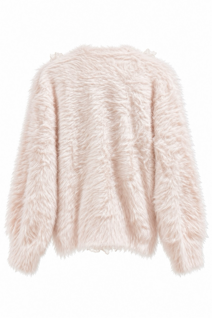 Tül Detaylı Angora Mini Hırka | Pudra