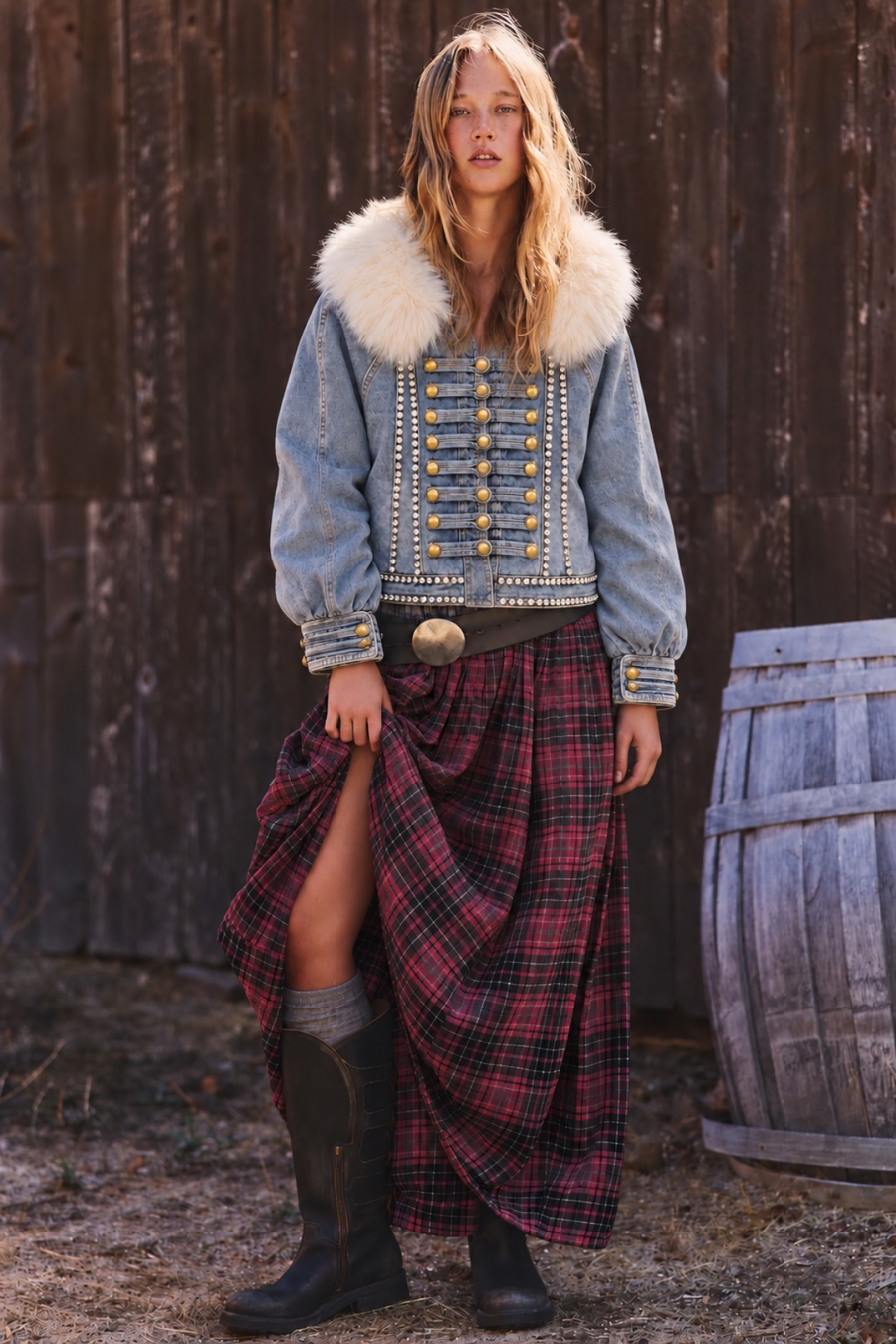 Seyyar Yakalı Rhinestoneli Denim Ceket