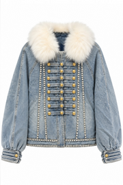 Seyyar Yakalı Rhinestoneli Denim Ceket
