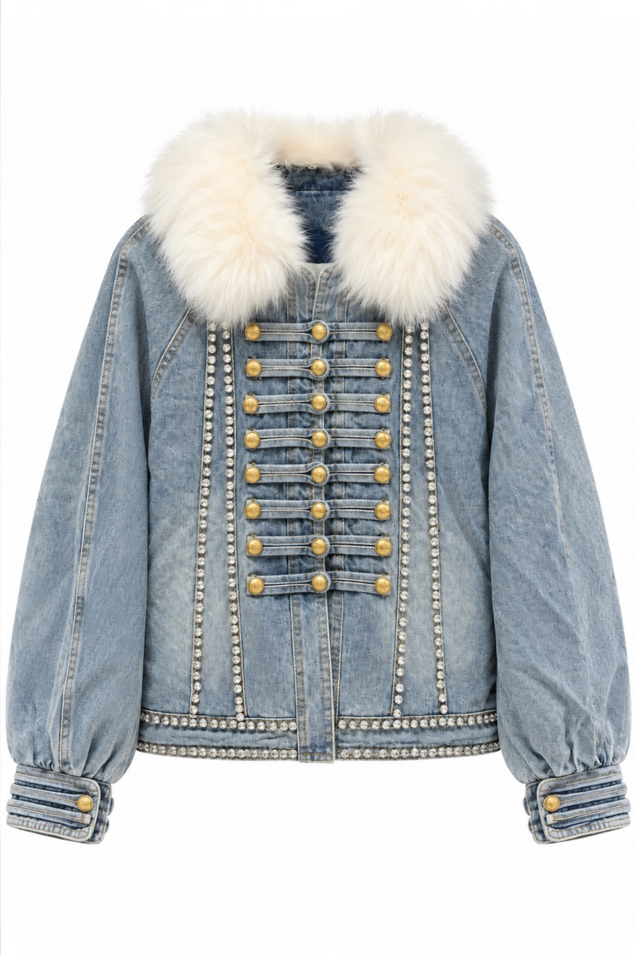Seyyar Yakalı Rhinestoneli Denim Ceket