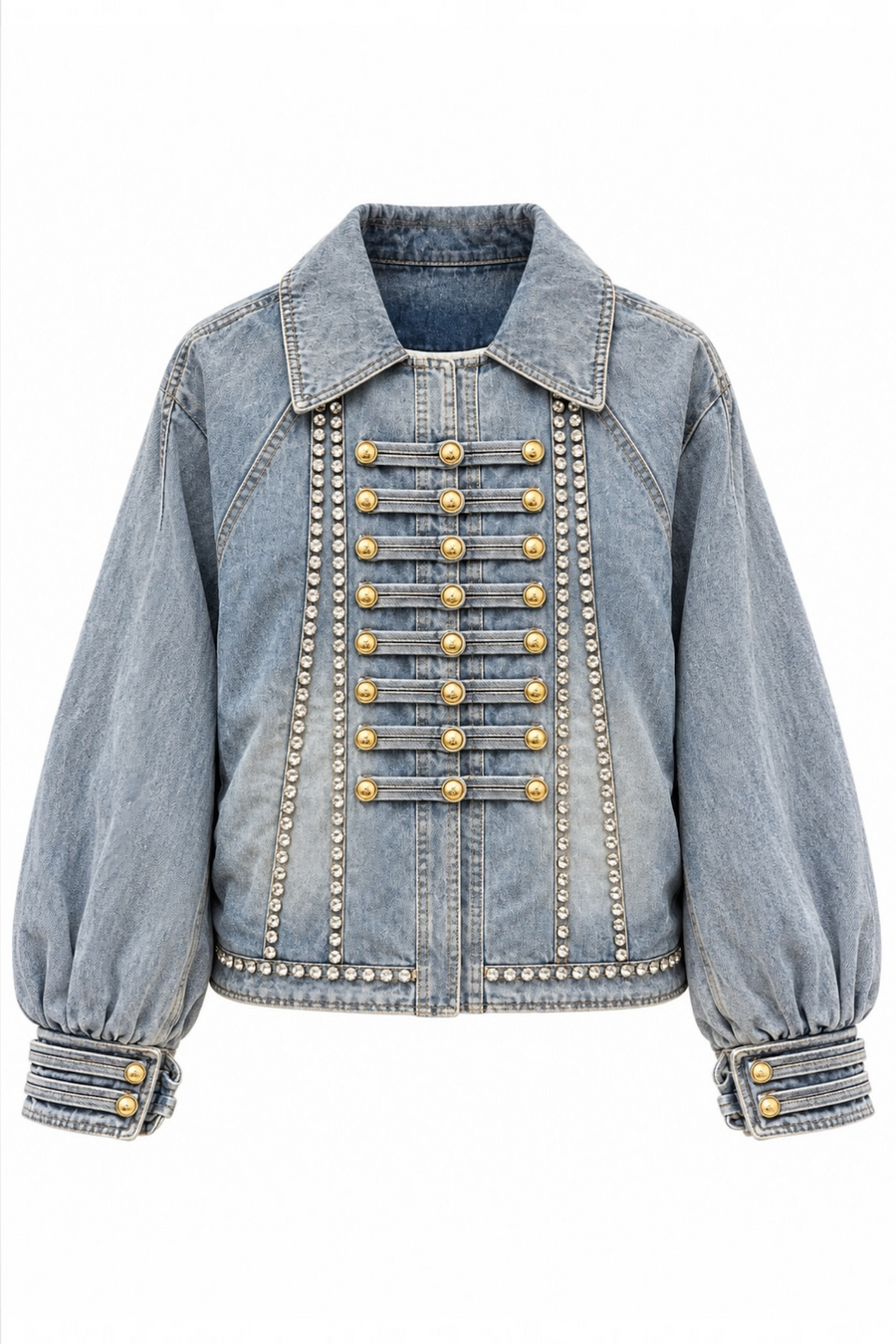 Seyyar Yakalı Rhinestoneli Denim Ceket
