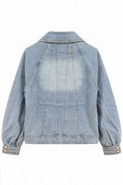 Seyyar Yakalı Rhinestoneli Denim Ceket