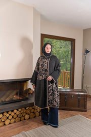 Desen Dokulu Oversize Panço – Antrasit & Pudra 235596