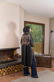 Desen Dokulu Oversize Panço – Antrasit & Pudra 235596