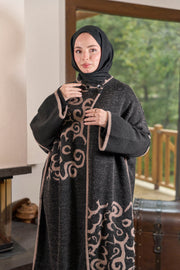 Desen Dokulu Oversize Panço – Antrasit & Pudra 235596
