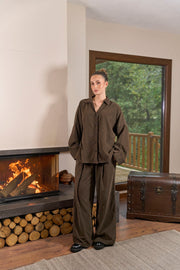 FLR-04 Kadife Takım-Kahverengi