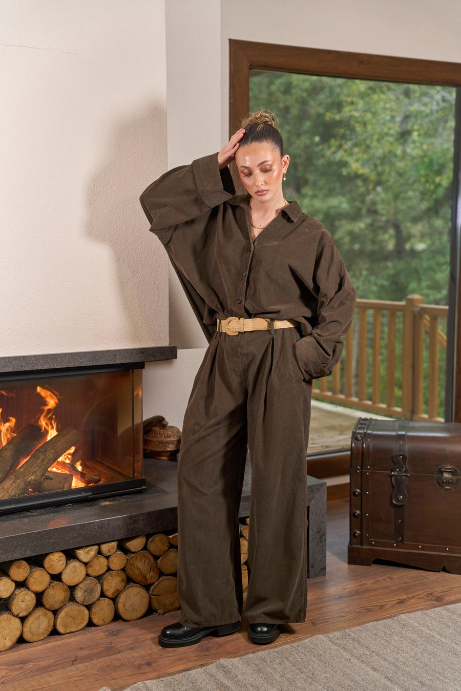 FLR-04 Kadife Takım-Kahverengi