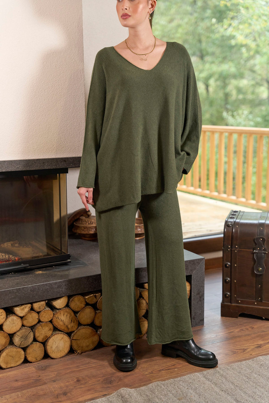 14933-Triko V Yakalı Takım Haki