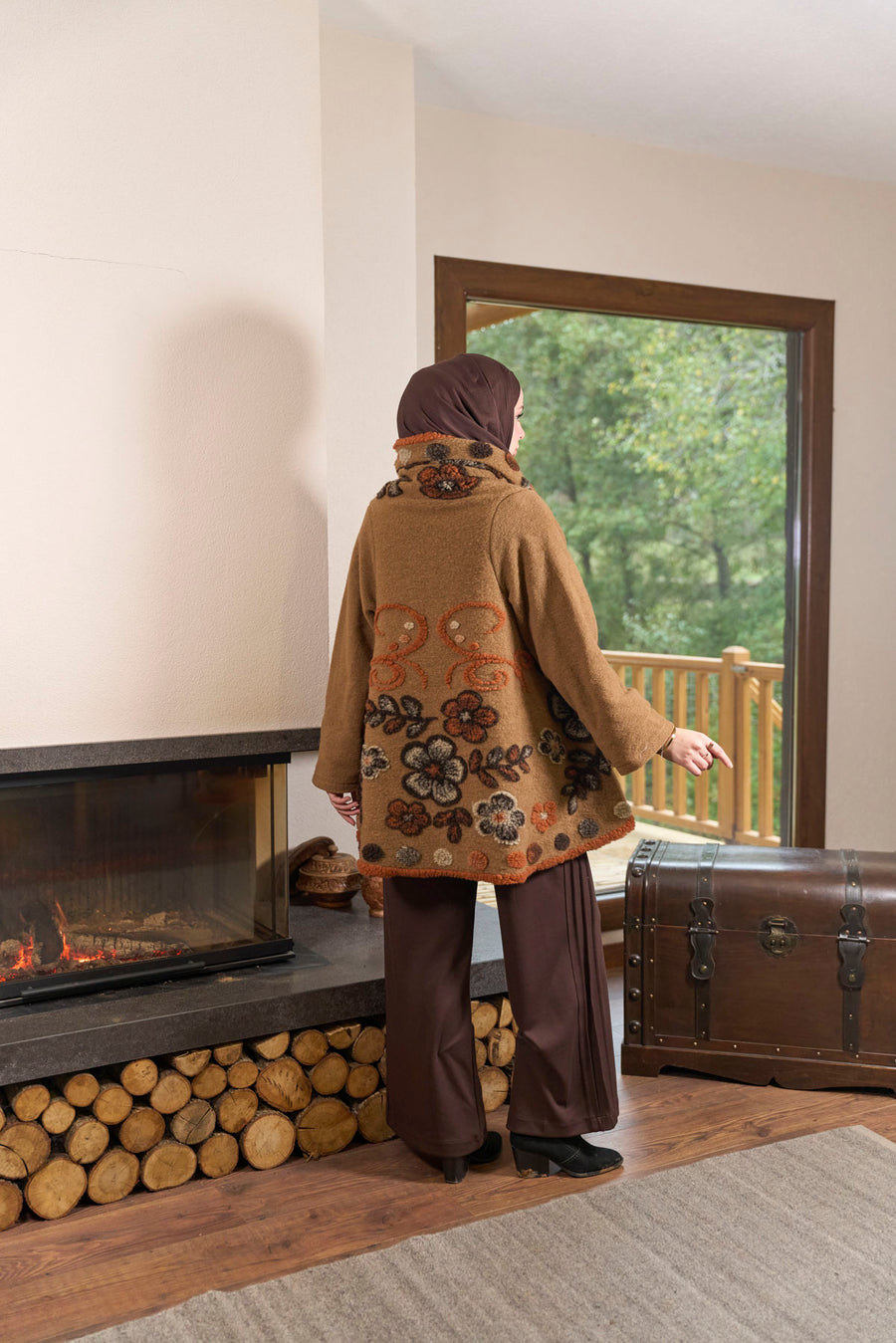 Keçe Desenli Ceket-Kiremit 21052