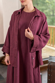 Keten Gömlek Elbise İkili Takım Bordo