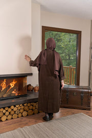 Kadife Gömlek Elbise-Kahverengi