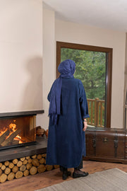 Kadife Gömlek Elbise-Lacivert