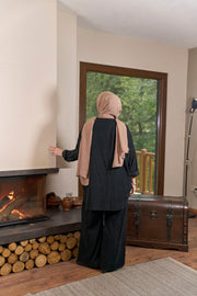 FLR-04 Kadife Çiçek Detaylı Takım-Siyah