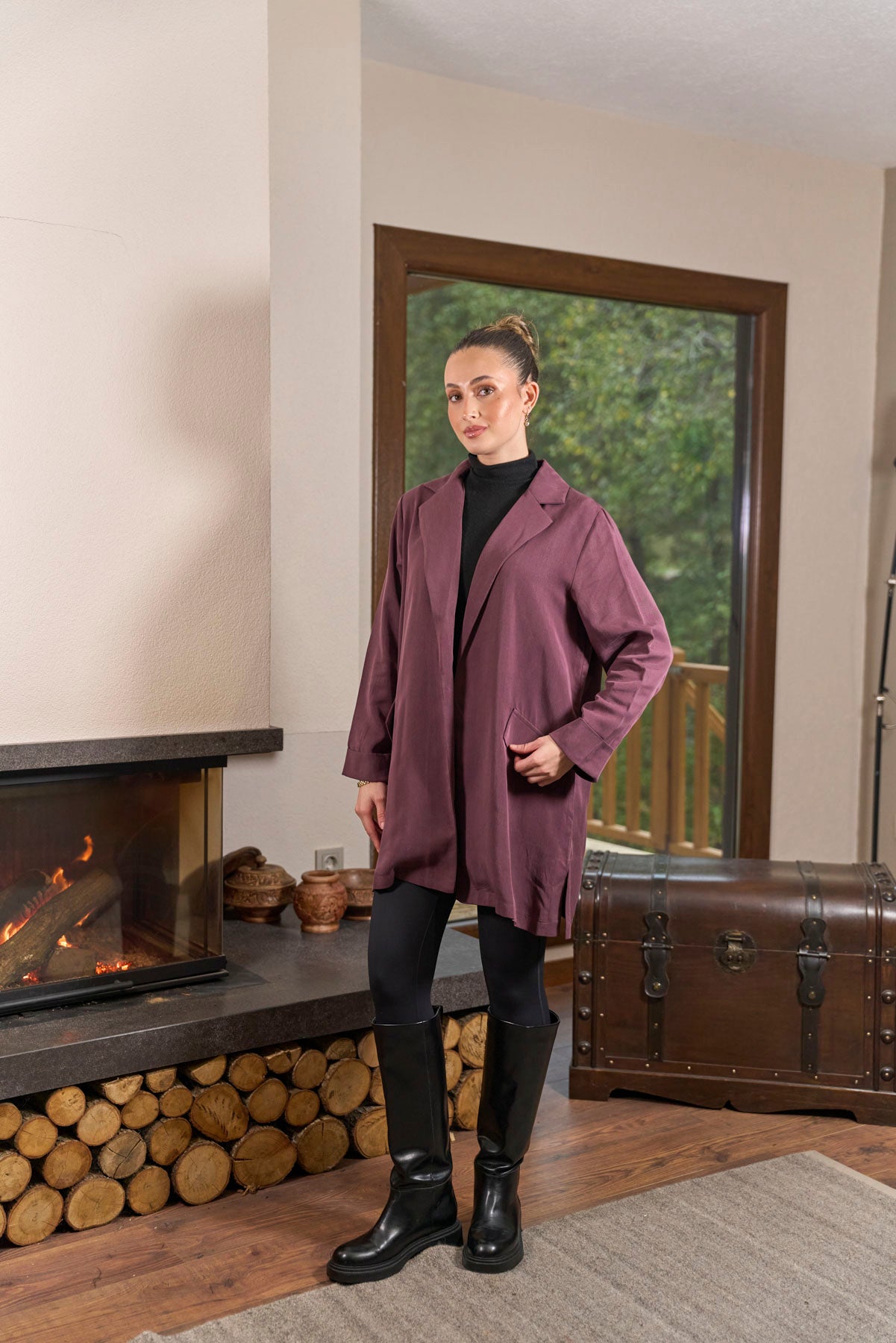 Tensel Kumaş Ceket Mürdüm