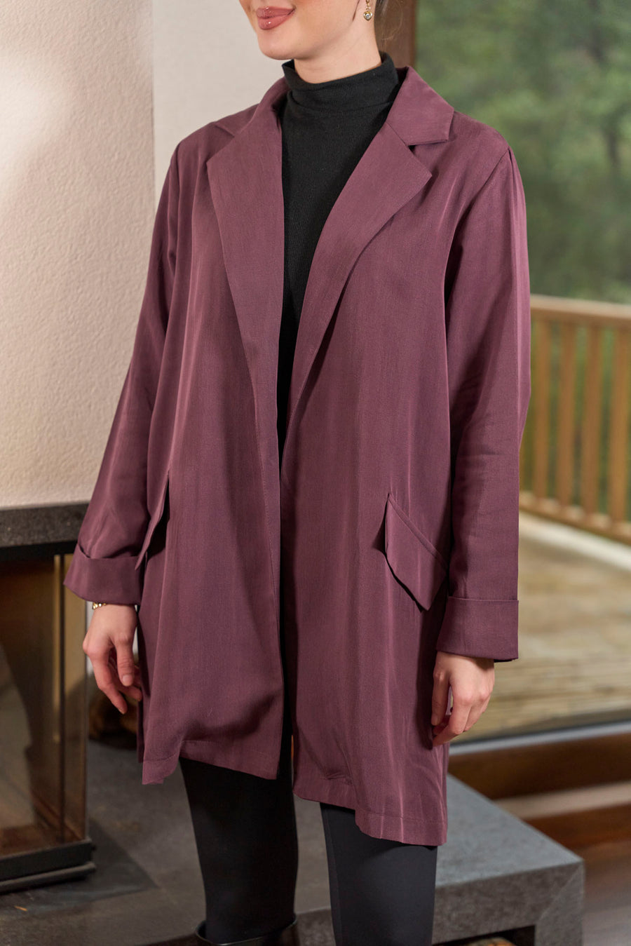 Tensel Kumaş Ceket Mürdüm