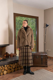 Royal Ekose Tokalı Midi Etek Kahve