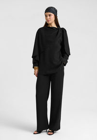 Rin Drape Yaka Bluz Takım Siyah-RS268625