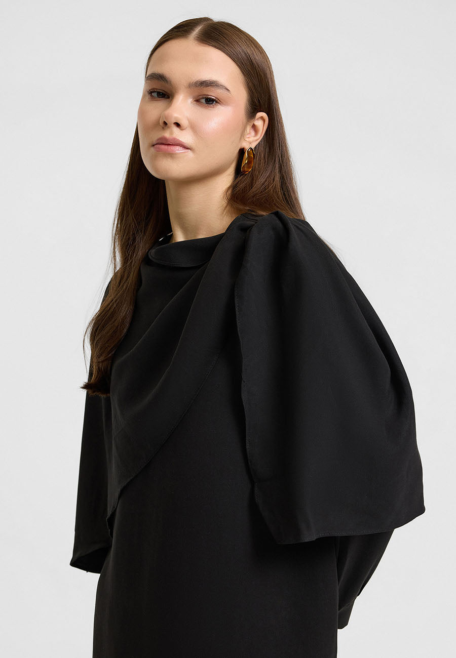Rin Drape Yaka Bluz Takım Siyah-RS268625
