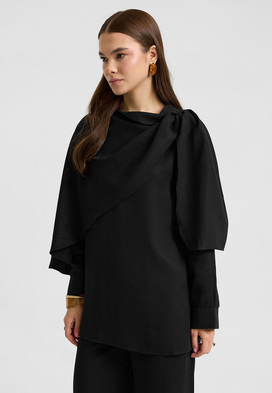 Rin Drape Yaka Bluz Takım Siyah-RS268625