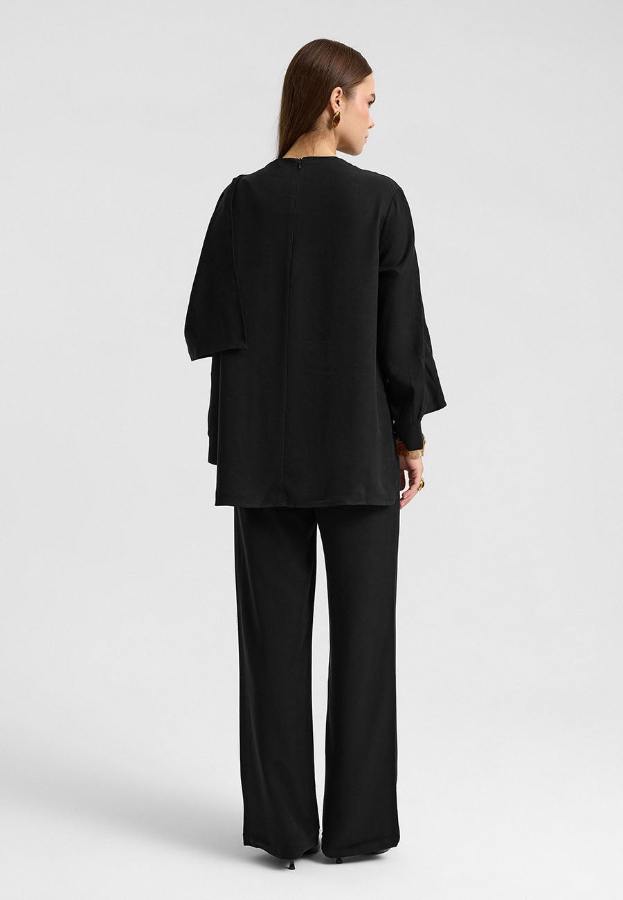 Rin Drape Yaka Bluz Takım Siyah-RS268625