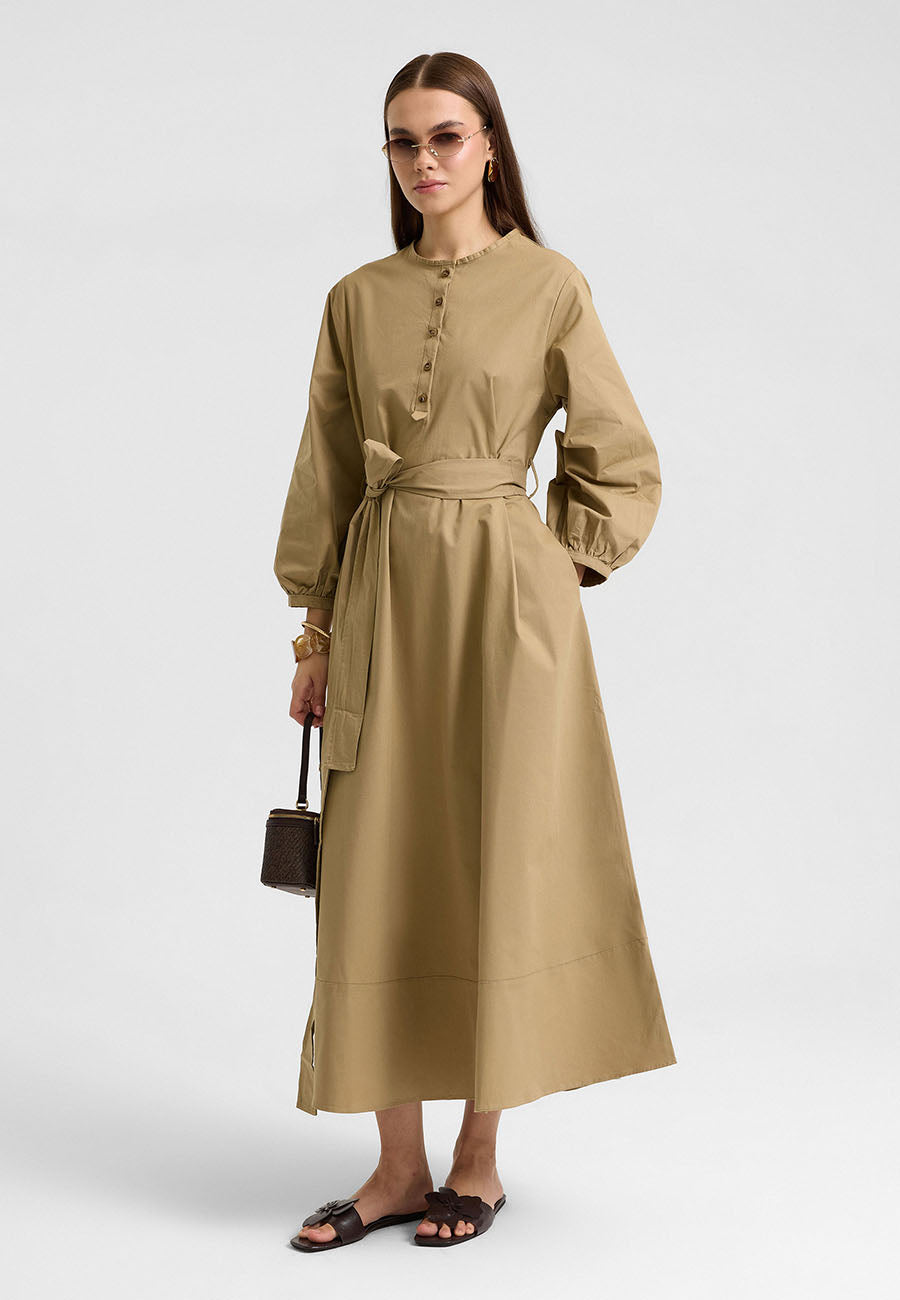 Kuşaklı Elbise Haki-RS262349