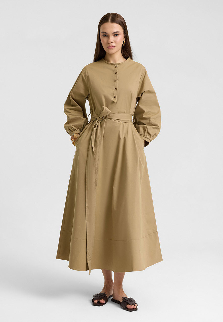 Kuşaklı Elbise Haki-RS262349